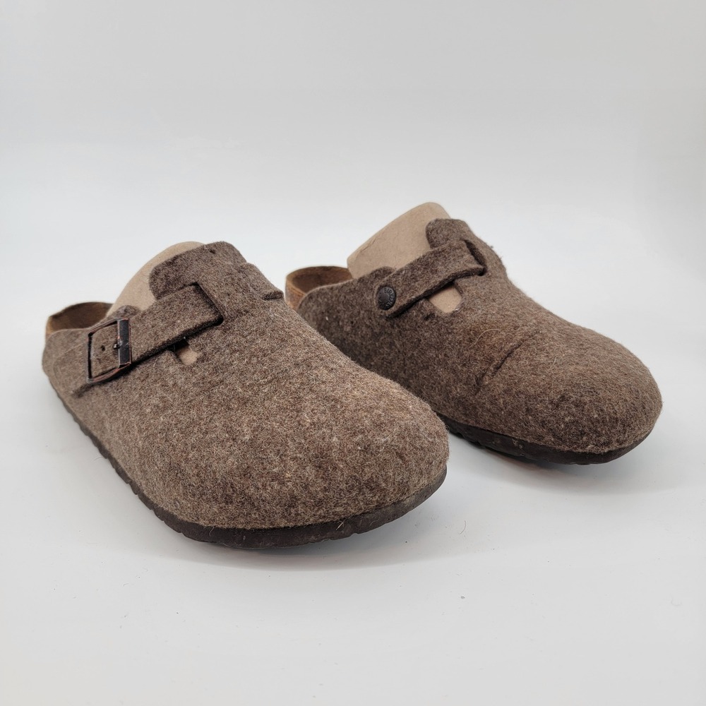 Birkenstock Boston Clogs Women 38 Cocoa Brown Wool Felt Buckle Mules Germany